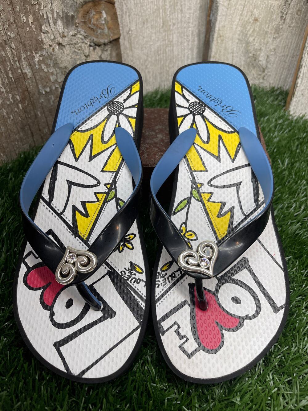 BRIGHTON Retired Mod Platform Wedge LOVE Flip Flops Sandals Women's 8